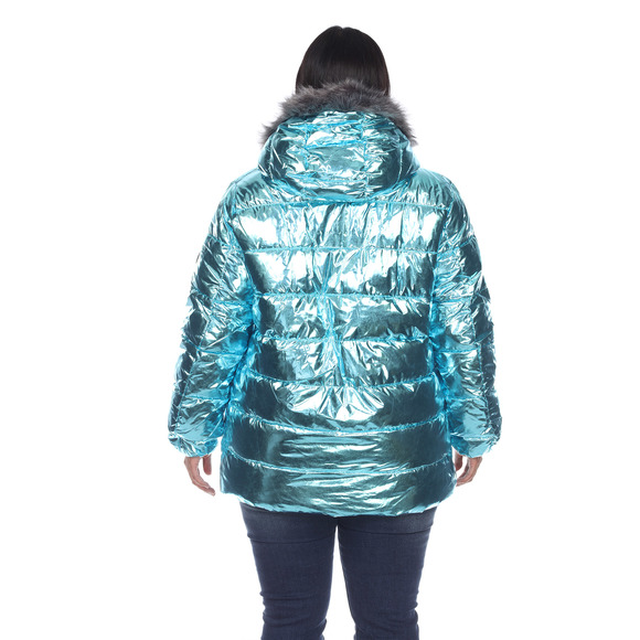 Plus Size Metallic Puffer Coat with Hoodie - Picture 2 of 5